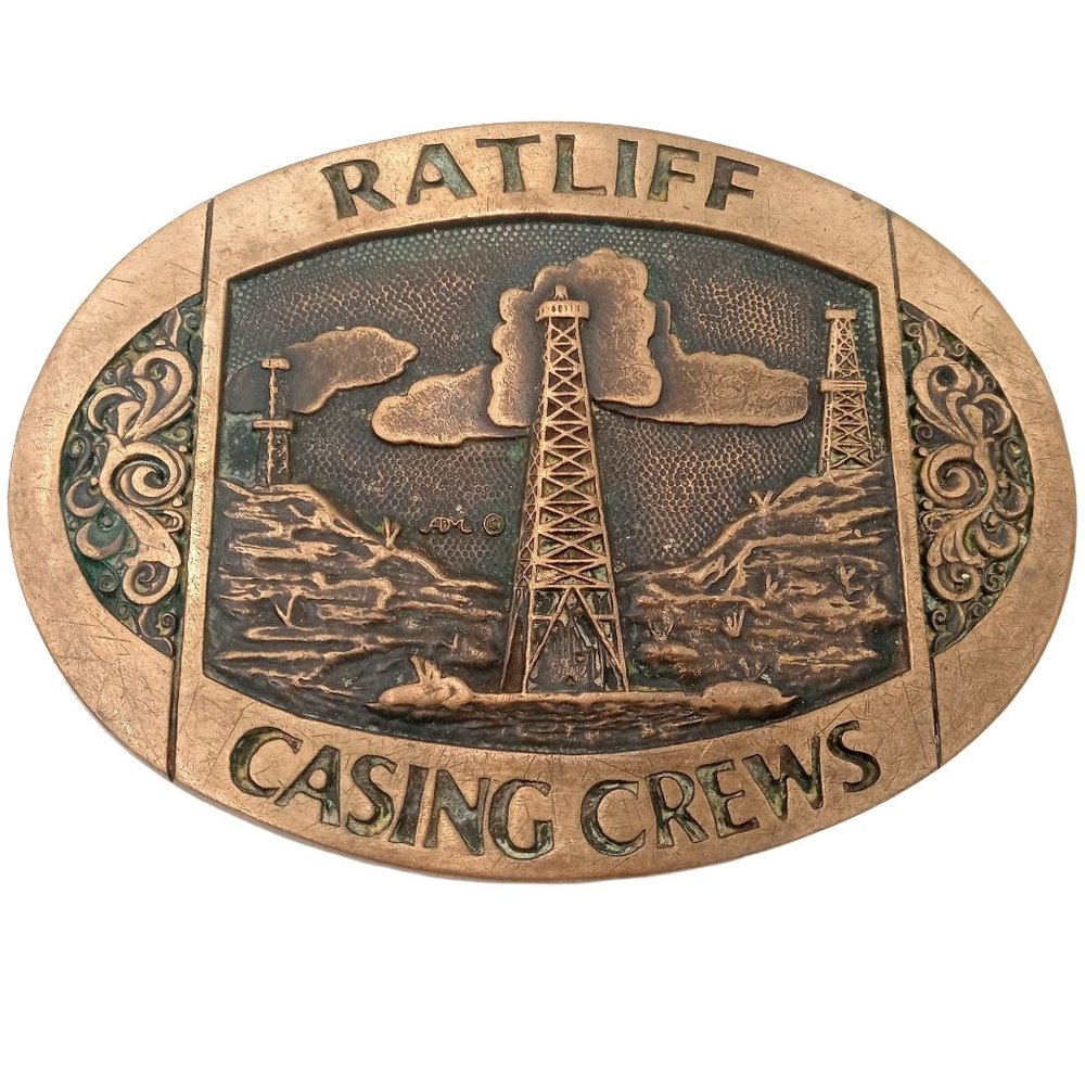 Ratliff Casing Crews Belt Buckle Vintage Oil Derrick Roughneck Western Cowboy